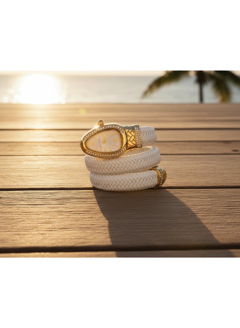 BVLGARI Serpenti White Leather Double-Wrap Watch with Diamond-Set Gold Case - Image 5